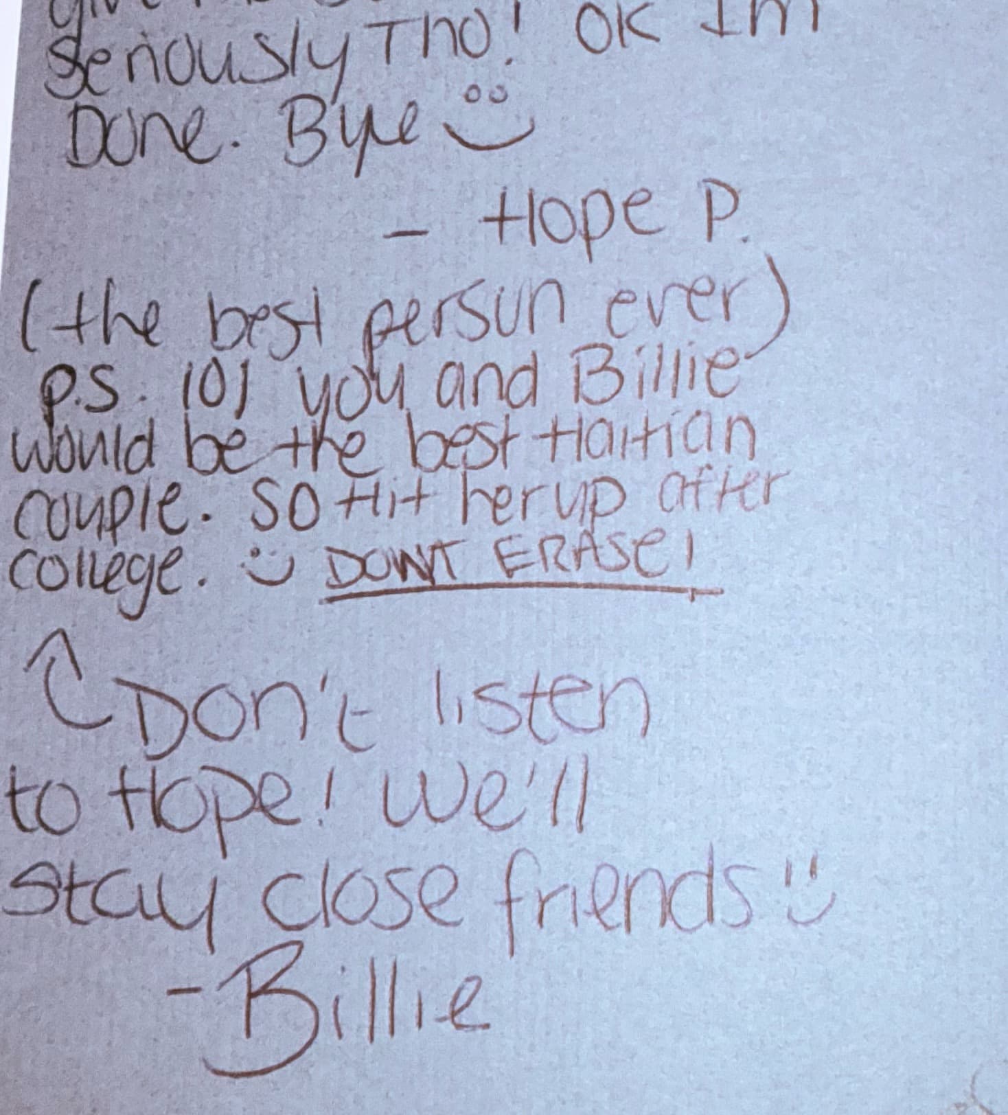 Hope's yearbook signing predicting Kevin and Billie would date